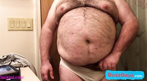 Fat Bear Strokes Clitty and Plays with Belly and Breasts