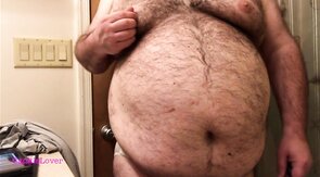 Fat Bear Strokes Clitty and Plays with Belly and Breasts