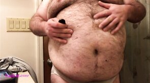 Fat Bear Strokes Clitty and Plays with Belly and Breasts