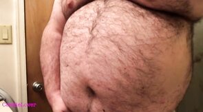 Fat Bear Strokes Clitty and Plays with Belly and Breasts