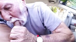Grandpa Sucks Outdoors in His Car