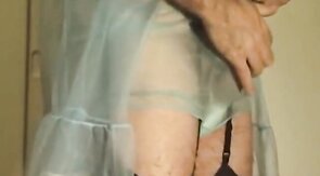 Big Cock Crossdresser in See-Thru Panties and Bra