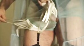 Big Cock Crossdresser in See-Thru Panties and Bra