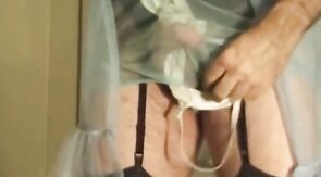 Big Cock Crossdresser in See-Thru Panties and Bra