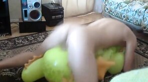 Twink Orgasms Hard Riding Green Dragon Inflatable Sex Toy