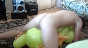 Twink Orgasms Hard Riding Green Dragon Inflatable Sex Toy