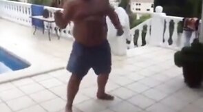 Fat Latin Daddy Strips Outdoors with His Bear