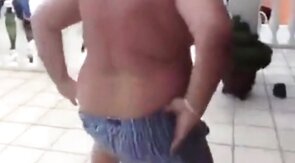 Fat Latin Daddy Strips Outdoors with His Bear