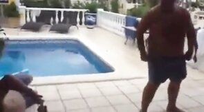 Fat Latin Daddy Strips Outdoors with His Bear