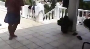 Fat Latin Daddy Strips Outdoors with His Bear