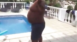 Fat Latin Daddy Strips Outdoors with His Bear