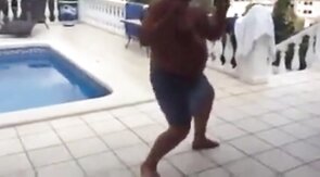 Fat Latin Daddy Strips Outdoors with His Bear