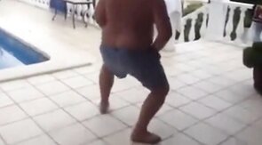 Fat Latin Daddy Strips Outdoors with His Bear