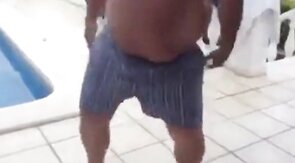 Fat Latin Daddy Strips Outdoors with His Bear