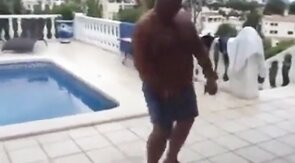 Fat Latin Daddy Strips Outdoors with His Bear