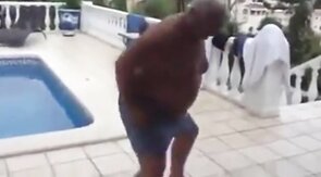 Fat Latin Daddy Strips Outdoors with His Bear