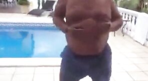 Fat Latin Daddy Strips Outdoors with His Bear