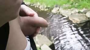 Pissing Outdoors with a Big Cock Twink