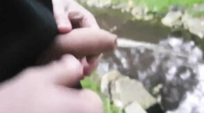 Pissing Outdoors with a Big Cock Twink