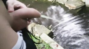 Pissing Outdoors with a Big Cock Twink