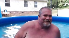 Bearded Daddy Plays Naked by the Pool