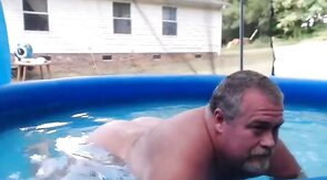 Bearded Daddy Plays Naked by the Pool