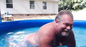 Bearded Daddy Plays Naked by the Pool
