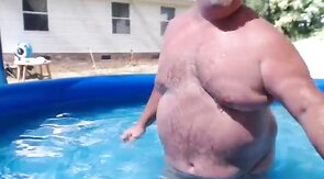 Bearded Daddy Plays Naked by the Pool