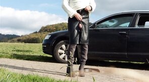 Old Smoking Crossdresser Jacks Off Outdoors