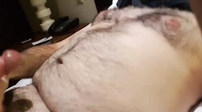 Hairy Bear Jerks Off in a Hotel Room and Cums Hard