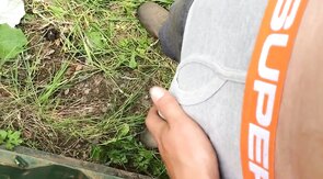 Playing with my big hard cock outdoors!