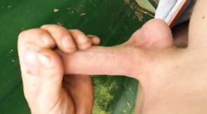 Playing with my big hard cock outdoors!