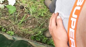 Playing with my big hard cock outdoors!