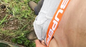 Playing with my big hard cock outdoors!