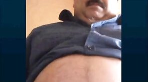 Fat Turkish Grandpa Strokes His Cock