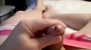Pink Crossdresser's Small Cock Masturbation