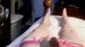 Pink Crossdresser's Small Cock Masturbation
