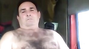 Bearded Truck Driver Jerks Off Alone