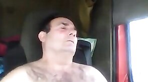 Bearded Truck Driver Jerks Off Alone