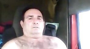 Bearded Truck Driver Jerks Off Alone