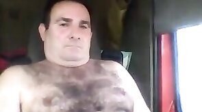 Bearded Truck Driver Jerks Off Alone