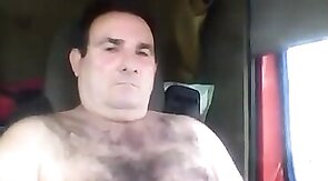 Bearded Truck Driver Jerks Off Alone