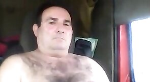 Bearded Truck Driver Jerks Off Alone