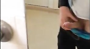 Twink cums hard while jacking off in college dorm room