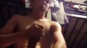 College Twink Strokes His Big Cock on Camera