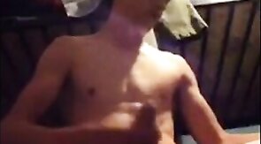 College Twink Strokes His Big Cock on Camera