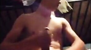 College Twink Strokes His Big Cock on Camera