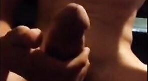 College Twink Strokes His Big Cock on Camera