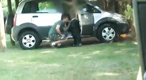 Bareback Bear Threesome Outside