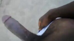 Huge Black Cock Masturbating and Cumming Outdoors